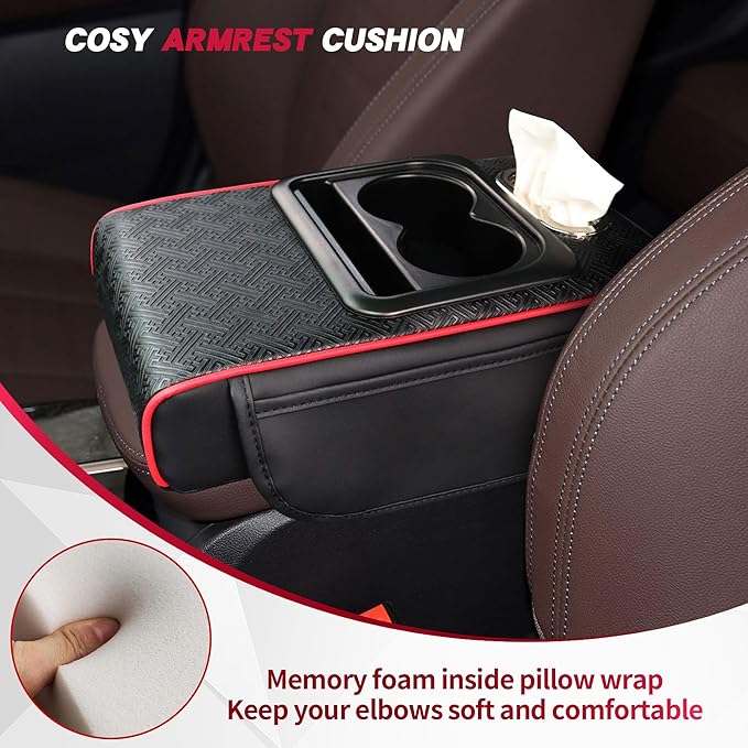 Car Middle Center Console Cover with Cup Holder for Long Driving,Car Armrest Cover for SUV,Truck-2.95in Height-Lifts Arms to Relax Muscles,Multi-Functional Storage for Trips Scratch-Resistant