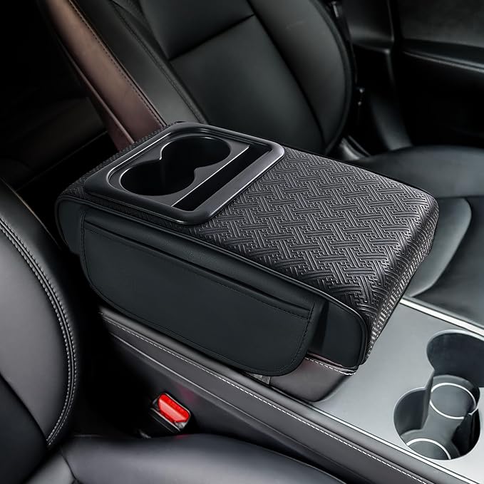 Car Armrest Center Console Cover with Cup Holder 2 Storage Box for Rear Seat Armrest Middle Console Cover 2.95 in Tall Relax Muscles Design, Ideal for Family Trips, Multi-Functional Center Console