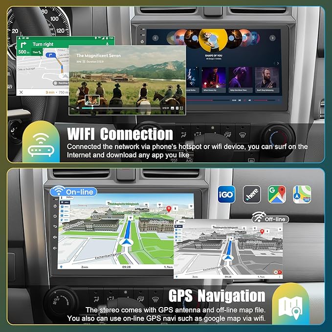 Car Radio Stereo for 2007-2011 Honda CRV | 9" QLED Touchscreen with Wireless CarPlay & Android Auto | 4G+64GB Fast Android 13 System | Built-in GPS, Bluetooth, Backup Camera & Steering Wheel Control