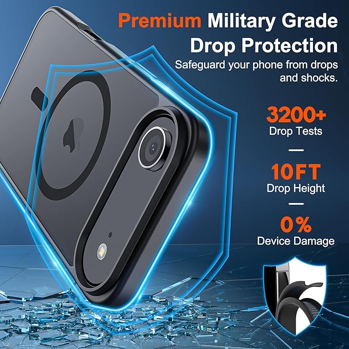 SUPFINE Magnetic for iPhone Air Case (Compatible with MagSafe)(Military Grade Drop Protection) Slim Translucent Matte Shockproof with Anti-Fingerprint Phone Cover for 17 Air, Black