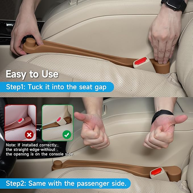 Car Seat Gap Filler Set of 2, 3IN1 Seat Side Gap Filler Plug with Storage Slot & Hook Function, Soft Foam Universal Fit Car SUV Truck Fill Gap Between Seats Console Organizer（Narrow Saddle Brown ）