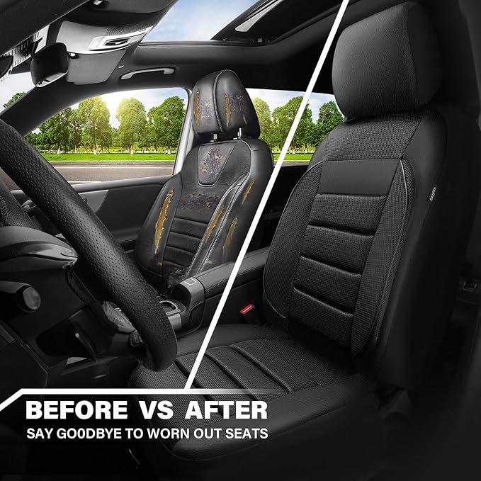 CAR PASS Breatherable Air Mesh Car Seat Covers Full Set, 3D Foam Back Support Automotive Seat Covers, All Season Car Seat Cover Fit Automotive,SUV,Sedan,Van, Airbag Compatible (Black)