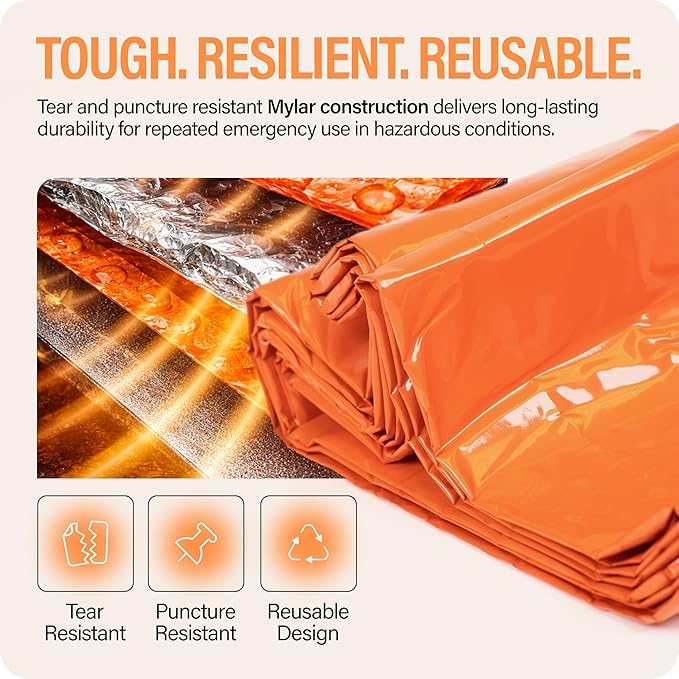 Primacare CB-3684-2 Pack of 2 Emergency Sleeping Bags for Survival, Mylar Blanket/Tent Used for Emergency, Camping, Hiking, Hunting, Outdoors, Perfect for Medical First Aid Supply Kits, Adult, Orange
