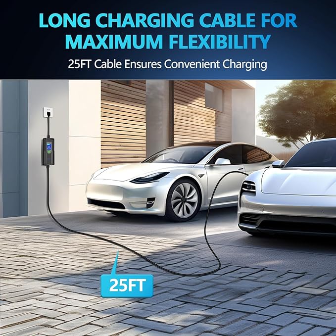 Level 1 and 2 EV Charger, Portable 40A Electric Car Charger with Adapter for Tesla, 110V-240V NEMA 14-50 & 5-15 Plug, 9.6kW EVSE with 25ft Cable