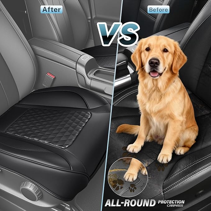 CAR PASS 2 Pack Leather Bottom Car Seat Covers Front Seat Cushion Cover, Anti-Slip and Wrap Around The Bottom, Car Seat Protector Universal Fit for Most Cars, SUVs, and Trucks, 2Pcs Black