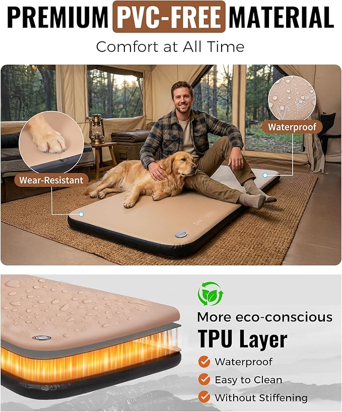 KingCamp FLEXIREST 8.0 Inflatable Sleeping Pad for Camping, High-Support Drop Stitch Camping Mattress with 1100lbs Capacity, PVC-Free Camping Mat for Tent Car Glamping Outdoor Travel, 79 * 40 * 3.15