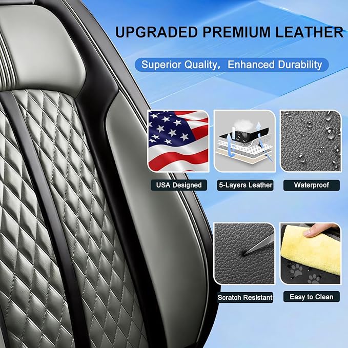 Fit CX-3 Car Seat Covers for Mazda CX3 2016-2024, Full Coverage Leather, Airbag Compatible & Scratch-Resistant, Waterproof All Weather Seat Protector, Full Set, Black+Gray