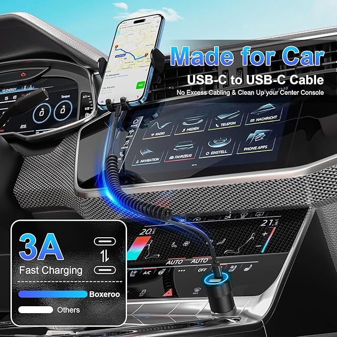 Car Charger Fast Charging 2 Pack, 38W USBC Power Cigarette Lighter Car Charger, Multi Port PD/QC 3.0 Cargador para Carro with 6FT Coiled Type C Charging Cable for Phone iPhone 16/15 Pro, Carplay