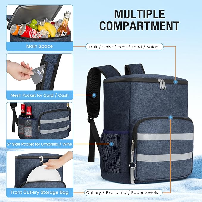 Backpack Cooler - 54 Cans Insulated Leak Proof Cooler Backpack for Men & Women, Cooler Bag Portable Picnic Camping Beach Hiking BBQ Lunch Backpack for Men and Women -Blue
