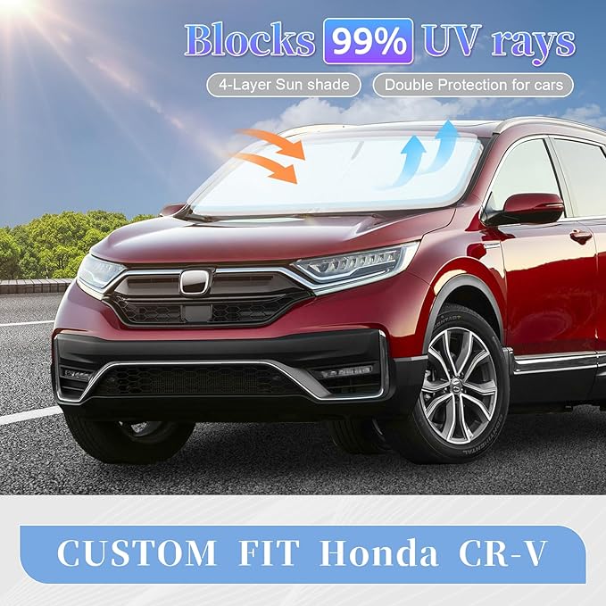 for Honda CR-V CRV 2017-2022 Sun Shade Sunshade Windshield Cover, 4-Layer Front Window Shade Custom Fit CRV Sun Visor 240T Foldable Shade Cooler Car Accessories (Not for 2022 Sport)