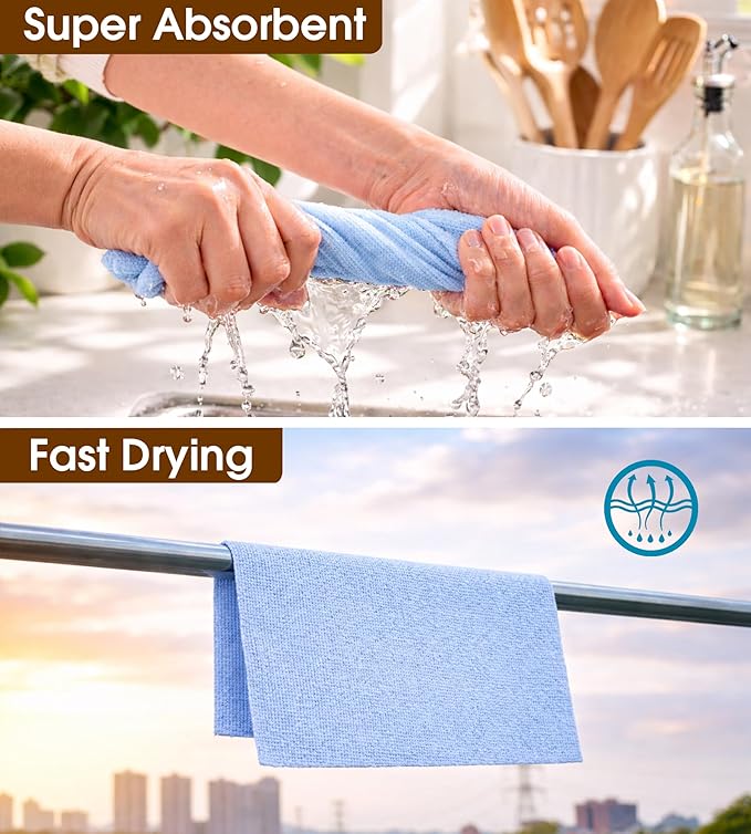 KitchLife Microfiber Cleaning Cloth Roll, 200 Pack - Tear-Away Microfiber Paper Towels, Lint-Free, Reusable, Washable for Kitchen, Car, Dishes, and Sensitive Surfaces (Blue)