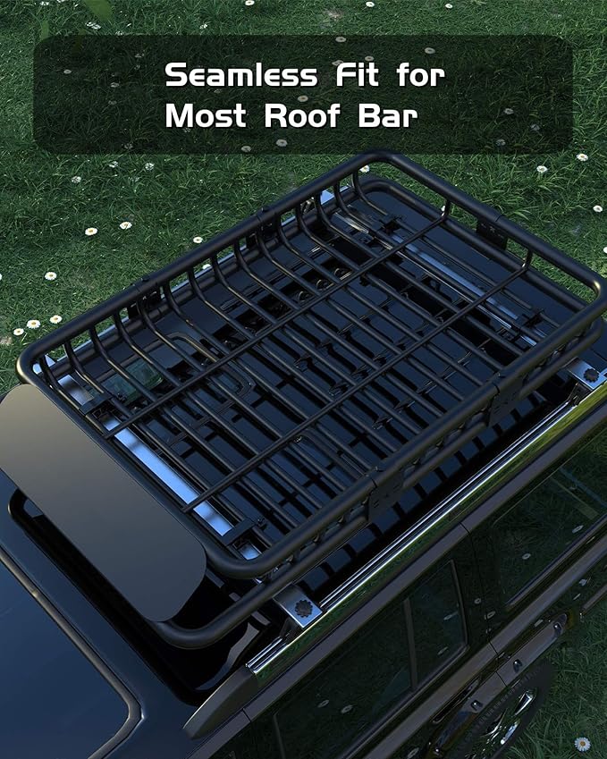 DEXSO 46" x 36" Universal Roof Rack Carrier Basket, 200 Lbs Capacity Roof Cargo Basket with Extension Luggage Holder Basket Heavy Duty for SUVs, Trucks, Vehicles