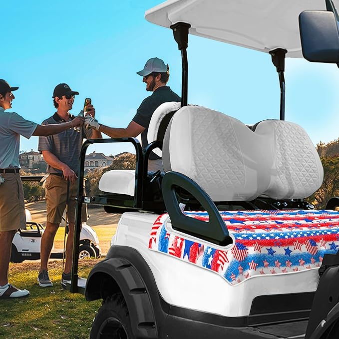 YOKYHOM American Flag Golf Cart Seat Covers for 2/4-Seater, Patriotic USA Seat Towel Blanket Keeps Seats Cool & Clean for Summer, Microfiber Fits EZGO, Club Car, Yamaha, 51"x31"