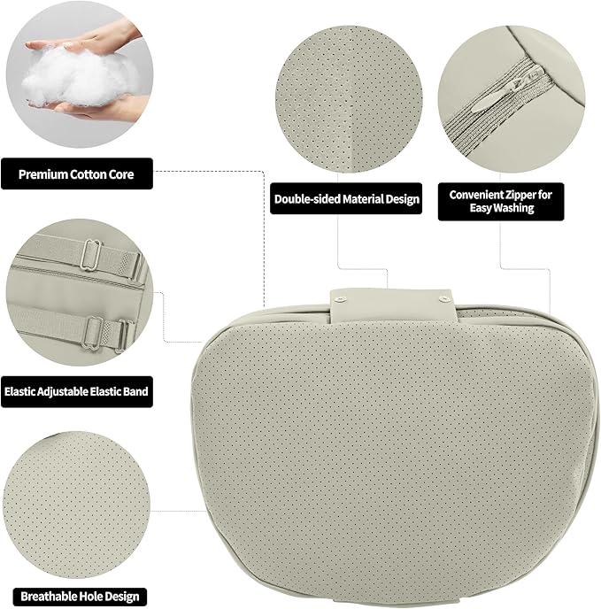Car Headrest Pillow for Driving, Dual-Sided Leather Design Neck Pillow, Breathable Softness Neck Support, Universal Fit Head Rest Travel Pillow, Off White (Beige), 2 Pack