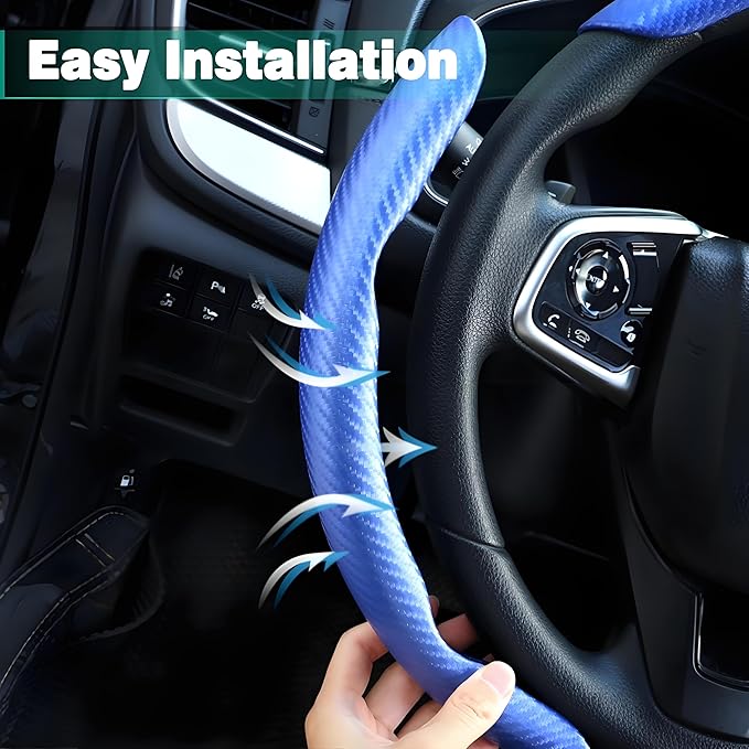 3 Pcs Carbon Fiber Car Steering Wheel Cover, Anti-Skid & Scratch-Proof,Segmented, Butterfly Thin Steering Wheel Cover Men/Women Universal Fit 14.5"-16" Wheel Covers for Cars/Truck/SUV