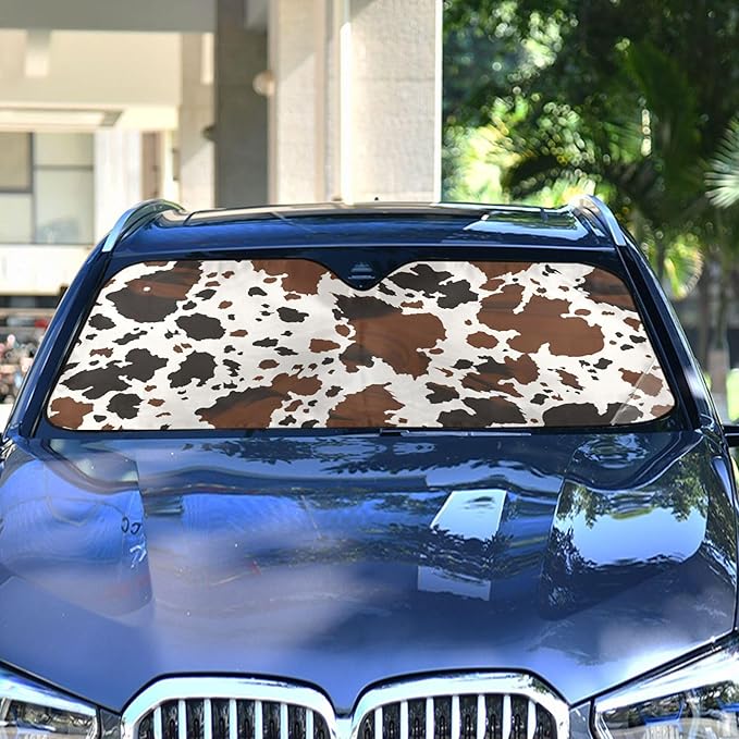 xigua Cow Print Car Windshield Sunshade Foldable Front Window Sun Visor Protector for Car,SUV,Truck - Keep Vehicle Cool,55 x 27.6 Inch (45)