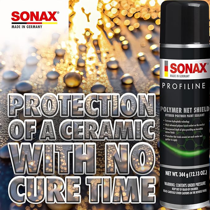 SONAX Polymer Net Shield 223300 | Aerosol-Based Polymer Spray Sealant for Paint Protection | Up to 6 Months of Protection | UV, Acid Rain & Contaminant Defense | Easy Application & High Gloss | 340ml