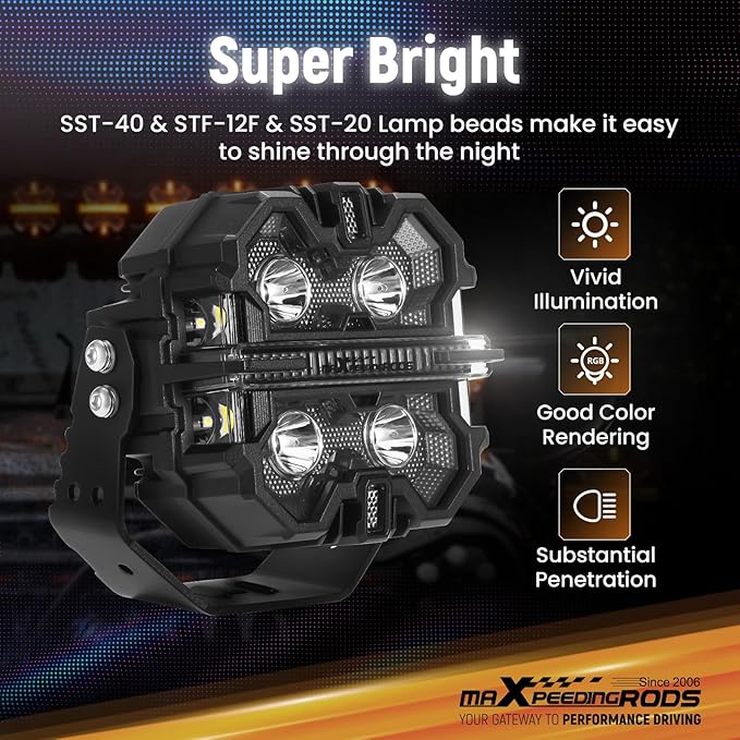 maXpeedingrods 5 inch 212W LED Off Road Lights, 7 RGB Colors LED Pod Light, Auxiliary Driving Lights 25440LM 3Modes, w/ 270°Side Shooter and Black Covers Spot Light for Jeep SUV Pickup ATV