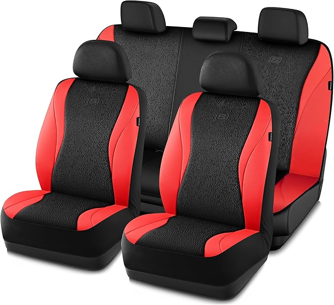 Skechers Car Seat Covers,Leather Seat Covers with GOGA Mat Technology,Waterproof Car Seat Covers Full Sets,Airbag Compatible,Comfort Universal Fit for Most Cars,Vans,Trucks,SUVs,Red