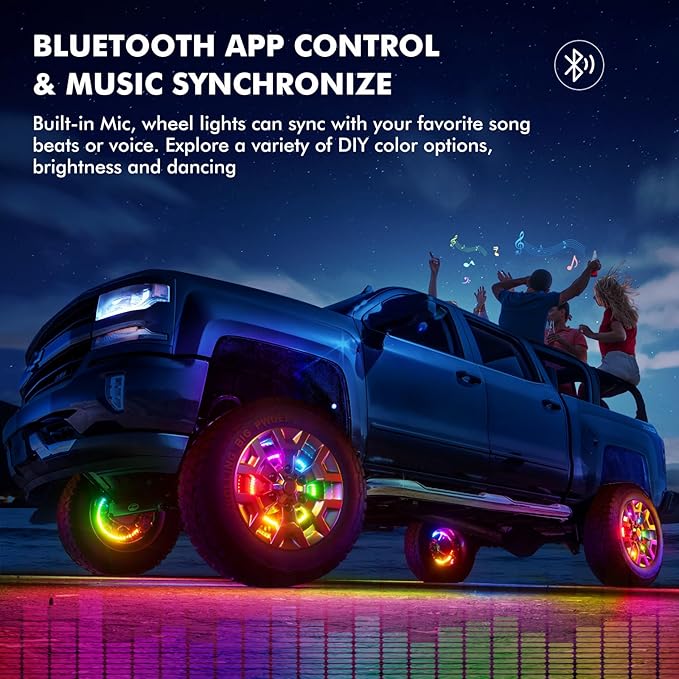Ehaho 17" Double Row Wheel Lights, Brighter RGB Dream Chasing LED Rim Lights with App & Remote Control, Music Wheel Ring Light with Turn & Braking Signal Compatible with Various Trucks SUV Car（4PCS）