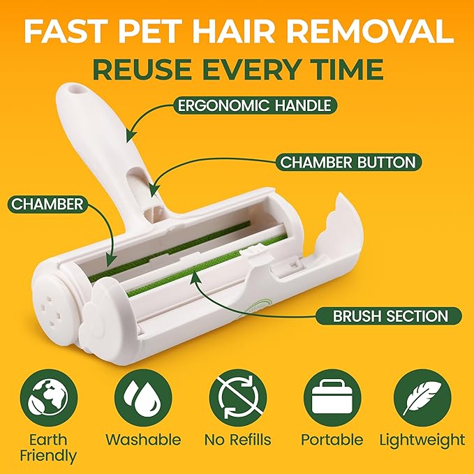 Pet Hair Remover for Furniture – Reusable Lint Roller and Pet Hair Removal Tool for Couch, Carpet, Bedding, Clothes, Car Seats – Multi-Surface Roller for Dog and Cat Fur
