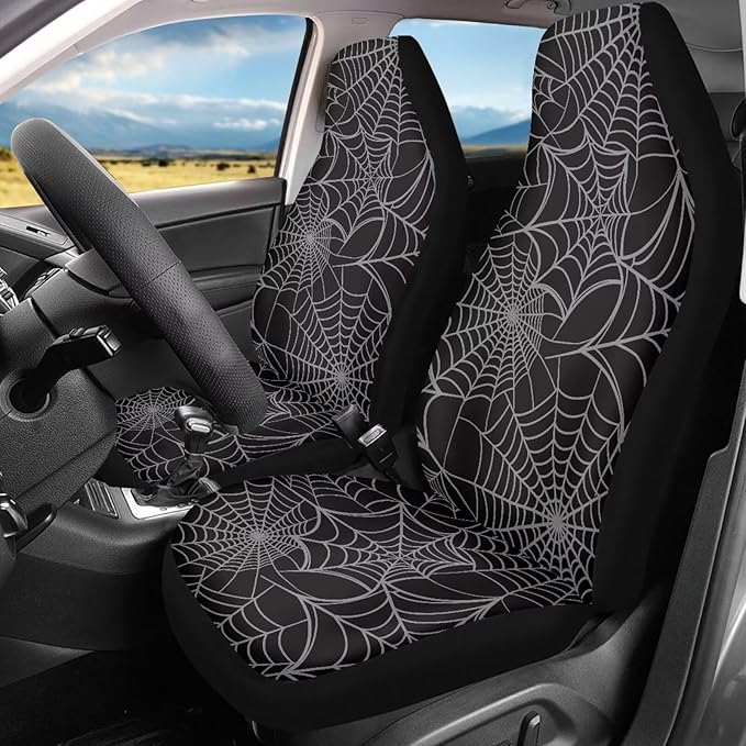 ELEQIN Cobweb Front Car Seat Covers 2pcs, Gothic Automotive Seat Covers Car Accessories Universal Size Fit for Most Cars,SUVs&Trucks&Vans
