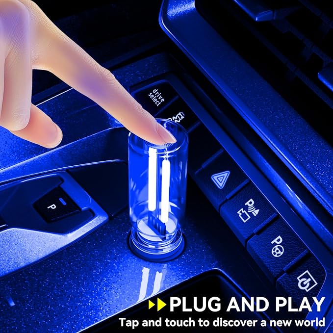 4 PCS USB Night Light, Touch Dimmable Mini USB LED Car Interior Ambient Lights, Portable Plug-in Glass Bottle Night Lamp for Car, Tent, Desk, Bedside(4 Blue)