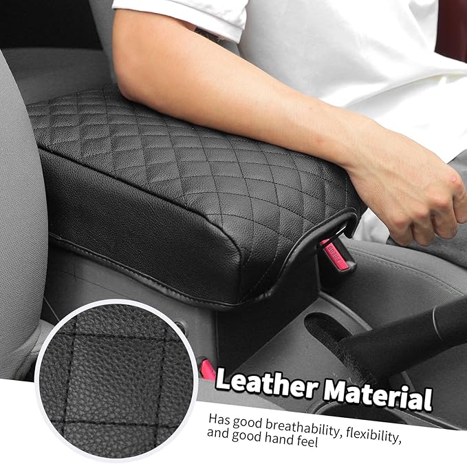 Jimen for JK Armrest Cover, Car Middle Console Cover Pad Arm Rest Cushion Compatible with Jeep Wrangler JK & Unlimited 2007-2010, PU Leather (Black)