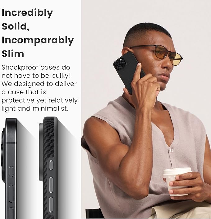 pitaka Case for iPhone 16 Pro Max, 6.9" - MagSafe Compatible, Shockproof, 600D Aramid Fiber & TPU Combined [Military Grade Protective Case - Black/Grey (Twill)]
