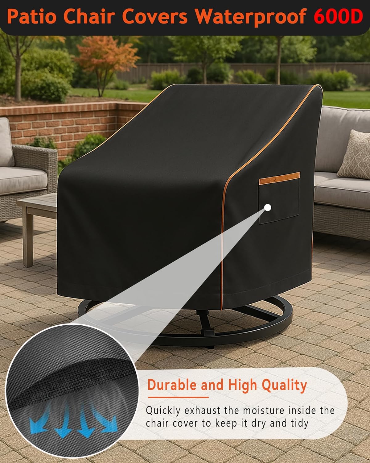Outdoor Waterproof Patio Chair Covers, Heavy Duty Oxford Coating Weather Resistant Patio Furniture Covers 600D 33W x 35D x 36H inches 2-Pack, Black