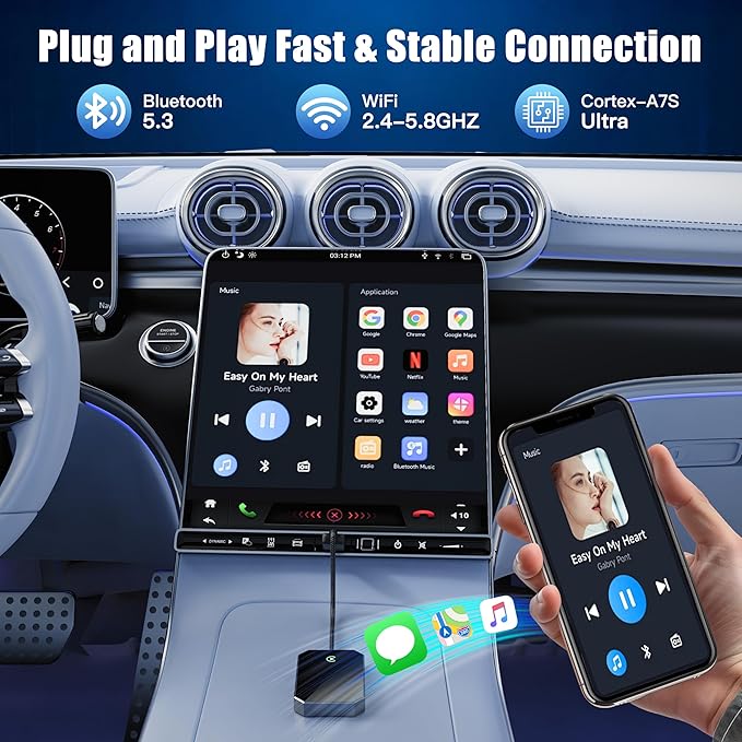 2026 Upgraded Wireless CarPlay Adapter for iPhone – Convert Factory Wired to Wireless Plug-and-Play USB-A/USB-C, No Latency Siri/HD Nav, Compatible with Car with Wired CarPlay & iOS 10+