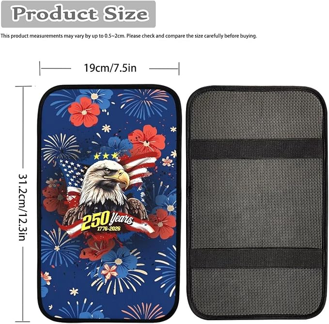 Dreaweet 250 Years Patriotic Eagle Center Console Cover Universal Middle Console Covers for SUV Truck Scratch & Wear Resistant Car Armrest Storage Box Mat Protector