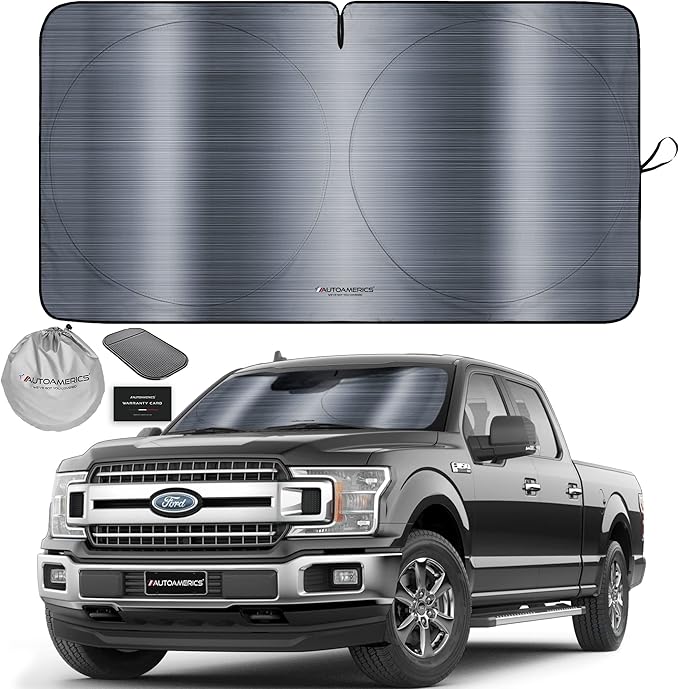 Autoamerics 1-Piece Windshield Sun Shade - Metallic Gray Foldable Car Front Window Sunshade for Most Cars SUV Truck Heat Blocker Visor Protector Blocks Max UV Rays and Keeps Your Vehicle Cool X-Large
