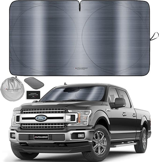 Autoamerics 1-Piece Windshield Sun Shade - Metallic Gray Foldable Car Front Window Sunshade for Most Cars SUV Truck Heat Blocker Visor Protector Blocks Max UV Rays and Keeps Your Vehicle Cool X-Large