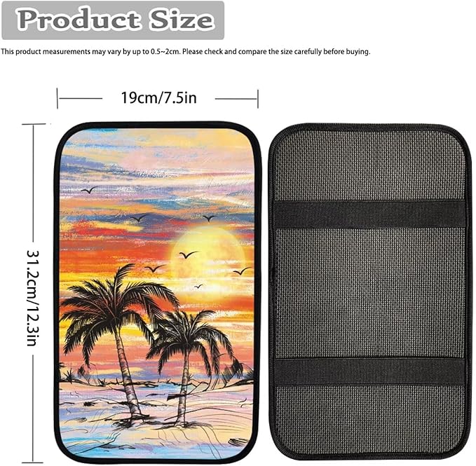 Beach Palam Tree Car Center Console Cover Washable Car Accessories Cars Armrest Box Pad for Comfortable Support, Universal Armrest Cover for Vehicles Truck SUV