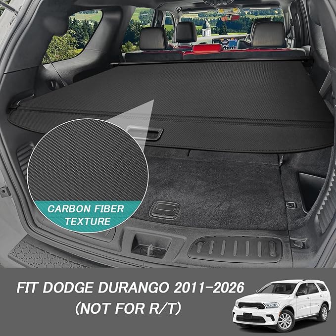 Cargo Cover for Dodge Durango 2011-2026(Not for R/T) Fit 2nd Row Installation Port Retractable Trunk Cover Security Shielding Shade Cargo Luggage Cover Trunk Privacy Protection (Carbon Fiber Texture)