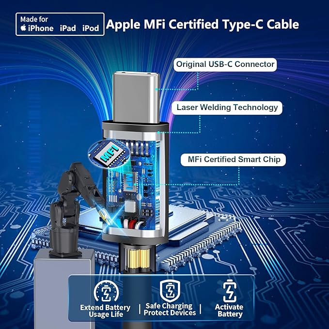 [Apple MFi Certified] iPhone 17 Car Charger, KYOHAYA 52.5W PD/QC Car Power Adapter USB-C Car Charger Cigarette Lighter with Type-C Braided Cable for iPhone 17/17 Pro Max/16 Pro/15/Galaxy S26/S25/Pixel