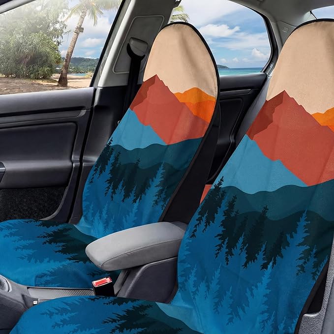 2 Pack Car Seat Towel Covers, Sweat Protector for Front Seats, Premium Thickened Microfiber with Sedona, Breathable & Quick Dry, Machine Washable Cover for Gym Running Beach Universal Fit Sunset