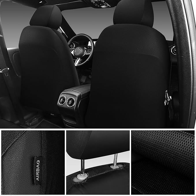 CAR PASS Universal Leather Two Front Seat Covers,Sport seat Covers fits Most Cars, SUVs, Trucks, and Vans Airbag Compatible (Black and Black)