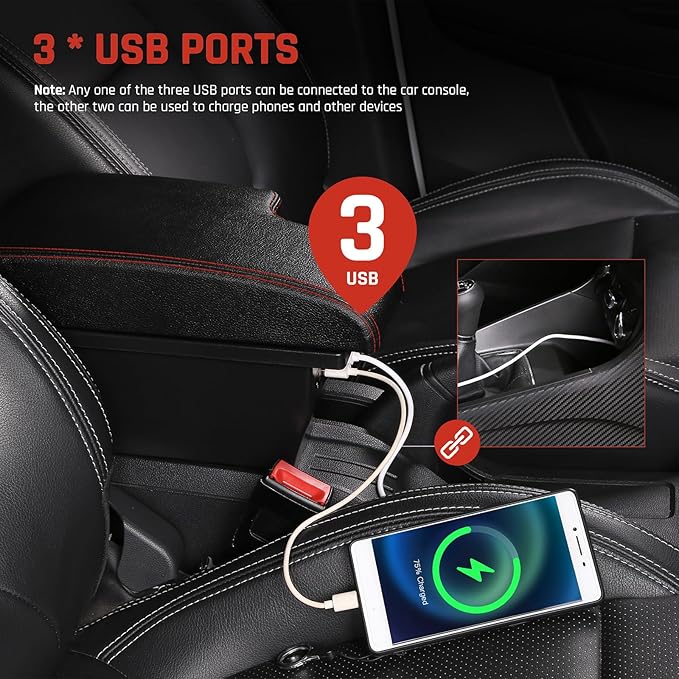 YJYWZH Car Armrest Storage Box for Toyota Hilux Center Storage Box Organizer Interior Hand Centre Consoles with 3 USB Port Arm Rest Double-Layer Accessories