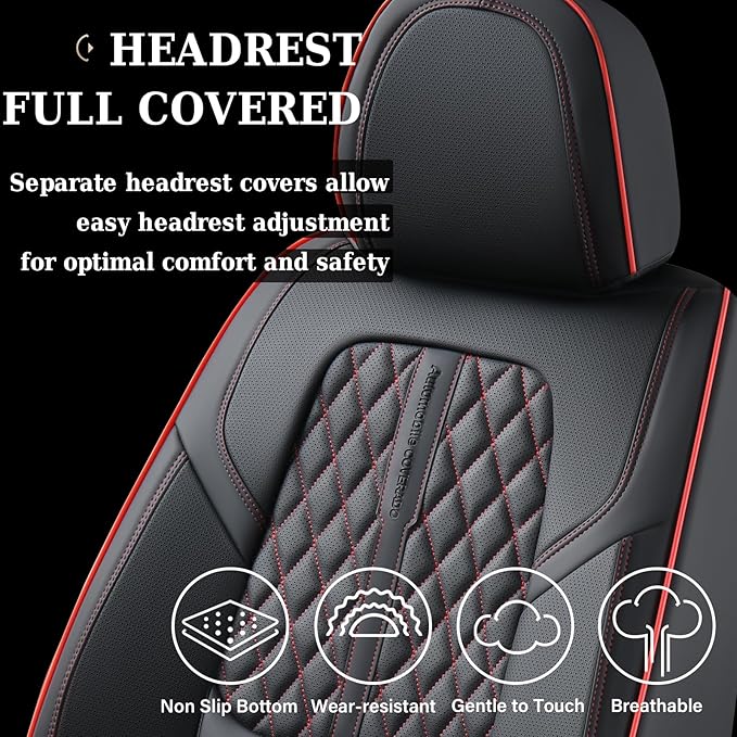 Coverado Seat Covers, Car Front Seat Covers with Backrest, Nappa Leather Car Seat Protectors,Waterproof &Breathable,Anti-Slip Automotive Seat Cushion, Universal Fit for Most Vehicles,2Pcs Black