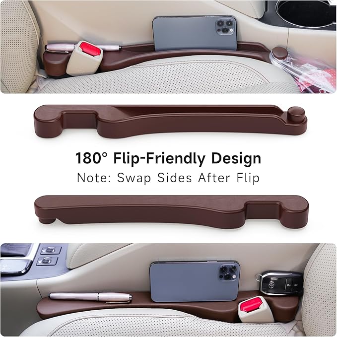 Car Seat Gap Filler 2 Pack Soft Foam Multifunctional Seat Side Gap Filler with Organizer & Hook Function, 3in1 Gap Stopper Universal Fit Car SUV Truck Fill The Gap Between Seat & Console (Deep Brown)