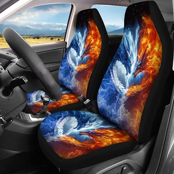 KEIAHUAN Dragon Fire Car Car Seat Covers Full Set Universal Fit Vehicle Bucket Seat Cover Stretchy Breathable Front and Rear Seat Covers for Most SUV,Sedan,Truck,Minivan