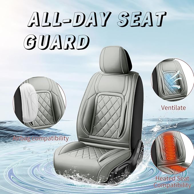 Fit Tucson Car Seat Covers Compatible with Hyundai Tucson 2010-2024 2026, Premium Leather Breathable, Wear Resistant, Airbag Compatible, All-Weather Protection & Full Coverage, Full Set Gray