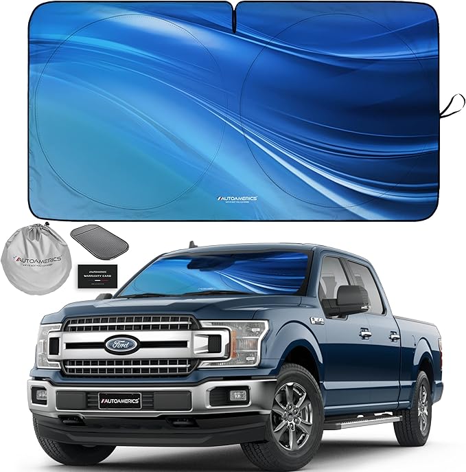 Autoamerics 1-Piece Windshield Sun Shade - Ocean Wave Foldable Car Front Window Sunshade for Most Cars SUV Truck - Heat Blocker Visor Protector Blocks Max UV Rays and Keeps Your Vehicle Cool - X-Large