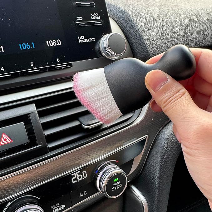 Car Detailing Brush, Soft Bristle Cleaning Brush, Scratch-Free Auto Duster Tool for Dashboard, Air Vents, Leather & Interior Cleaning (Black&Pink)
