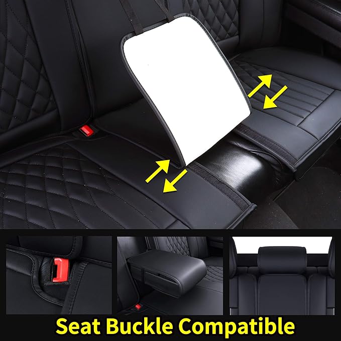 Aierxuan Rear Car Seat Covers Universal Fit for Honda Civic Accord CRV, Toyota Camry Prius Rav4 Corolla, Kia, Lexus, Nissan, Mazda, Jeep Cherokee and Most Cars, with Waterproof Leather (Black)