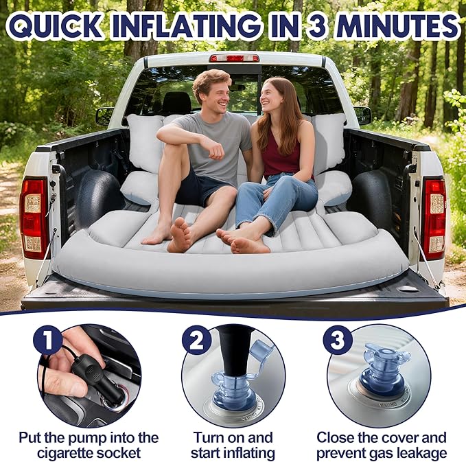SUV Air Mattress with Air Pump,Thickened Camping Bed with 2 Pillows,Portable Car Air Mattress,Quick Easy Set-Up,Inflatable Bed for car,Durability Car Bed for SUV,Home,Travel,Camping(GreyWhite)