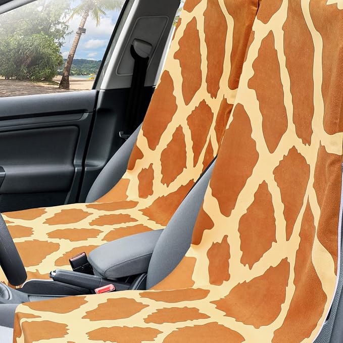 2 Pack Car Seat Towel Covers with Storage Bag 63 x 32 Inch Athletic Running Towel Seat Sweat Washable Non Slip Cover Gift for Car Outdoor Sport Activities (Giraffe Pattern)
