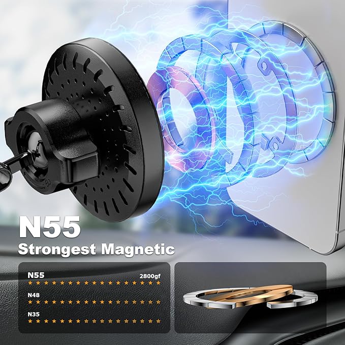 MagSafe Car Mount Charger, 2 in 1 Magnetic Phone Holders for Car, 15W Fast Charging Mag Safe Car Charger Stick on Dashboard Windshield, Car Accessories for iPhone 17/16/15/14/13/12 Series